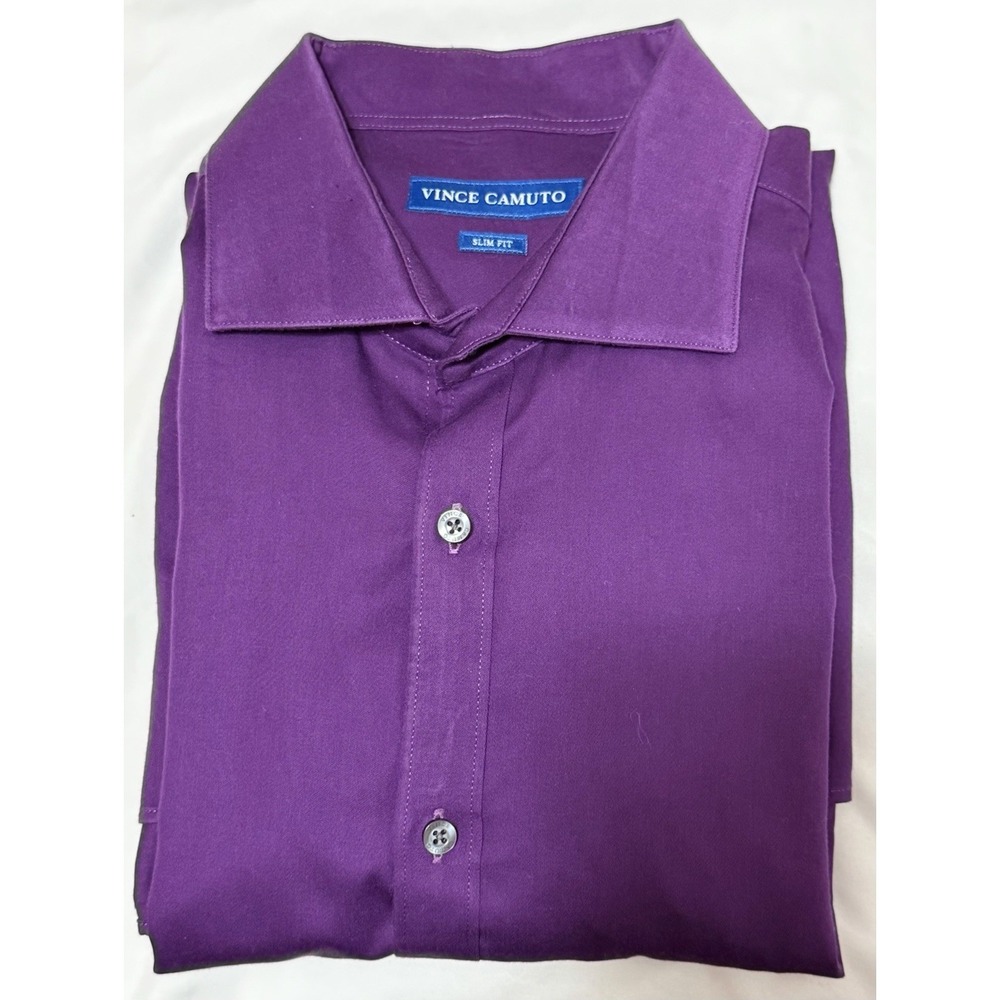 Vince Camuto Slim Fit Purple Solid Men's Dress Shirt 16 34/35 Long Sleeve Cotton
